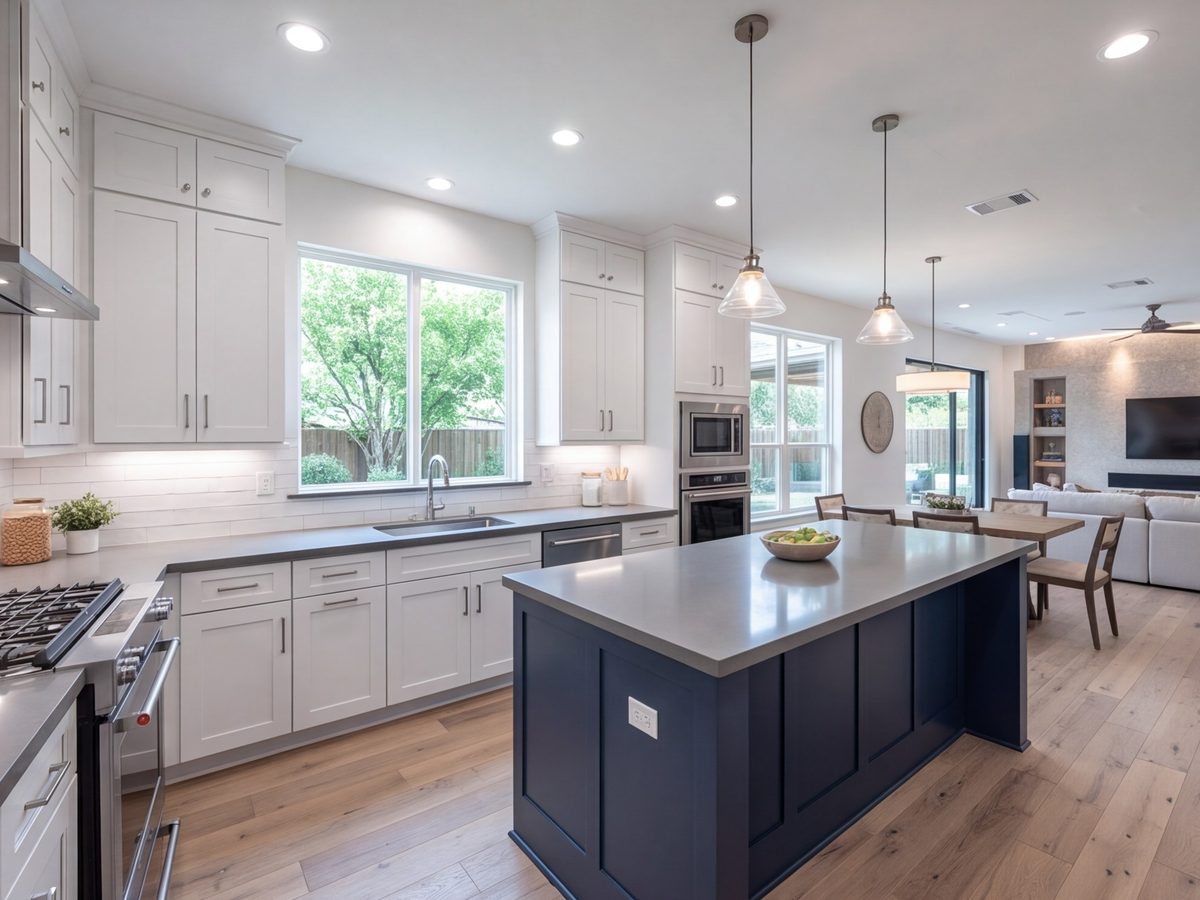 Kitchen mid-remodel with cabinets installed and counters pending