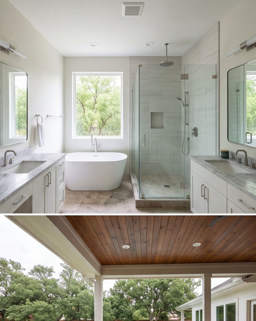 Primary bath with a freestanding tub and glass shower