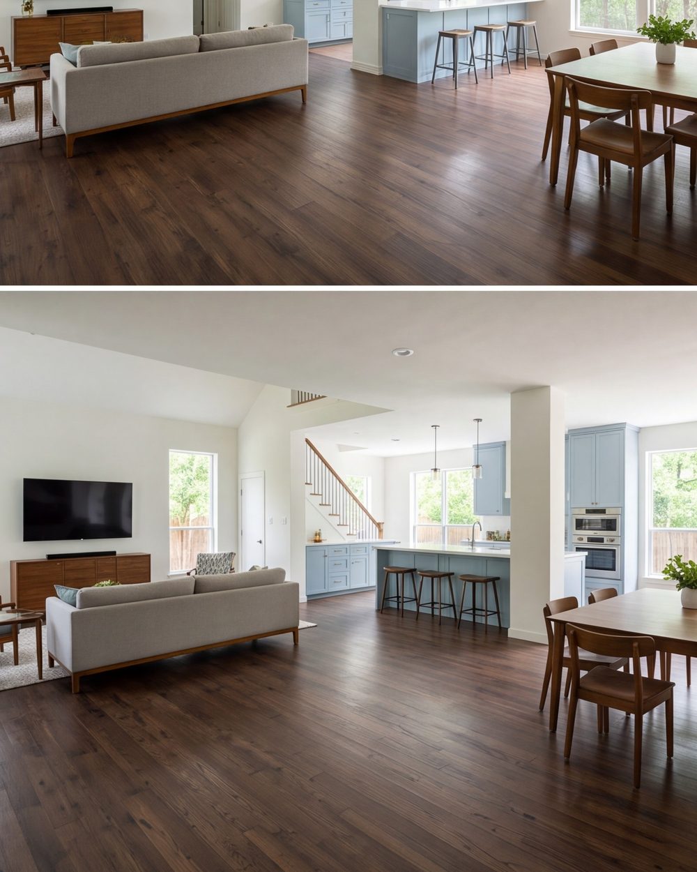 Whole-home remodel with opened-up living room and kitchen